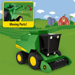 John Deere modern tractor micro vehicle with smooth tires for indoor fun.