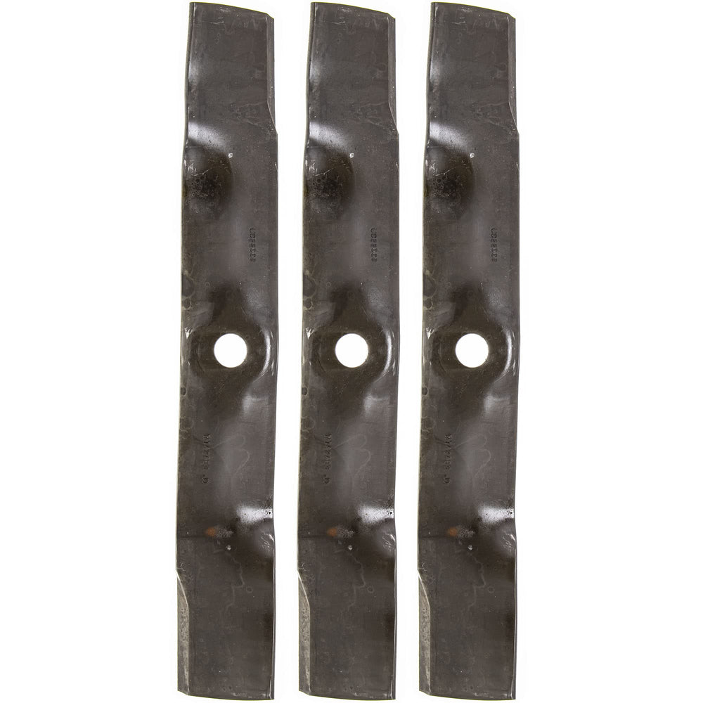 John Deere UC22009 blades pack, front view for durable 48-inch deck mowing.