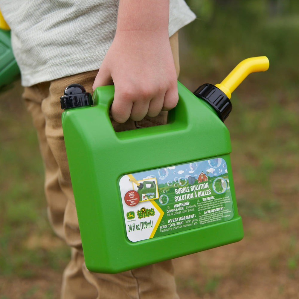 John Deere bubble leaf blower packaging on display, ready for gifting.