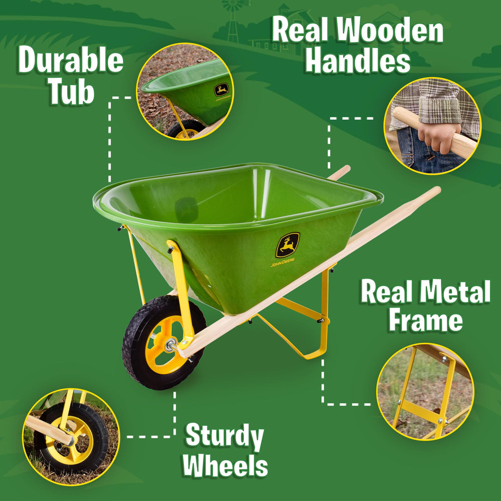 John Deere Deluxe hoe tool for kid-sized gardening adventures and pretend soil work.