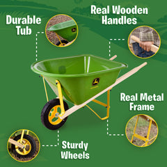 John Deere Deluxe hoe tool for kid-sized gardening adventures and pretend soil work.