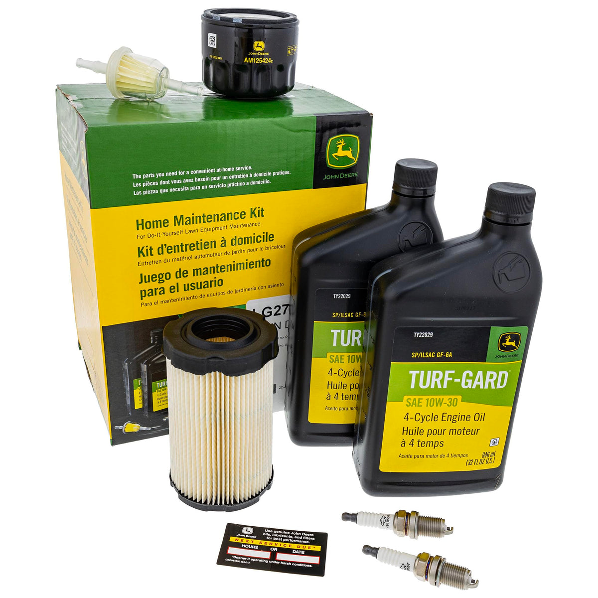 John Deere LG275 maintenance kit packaging ready for at-home service