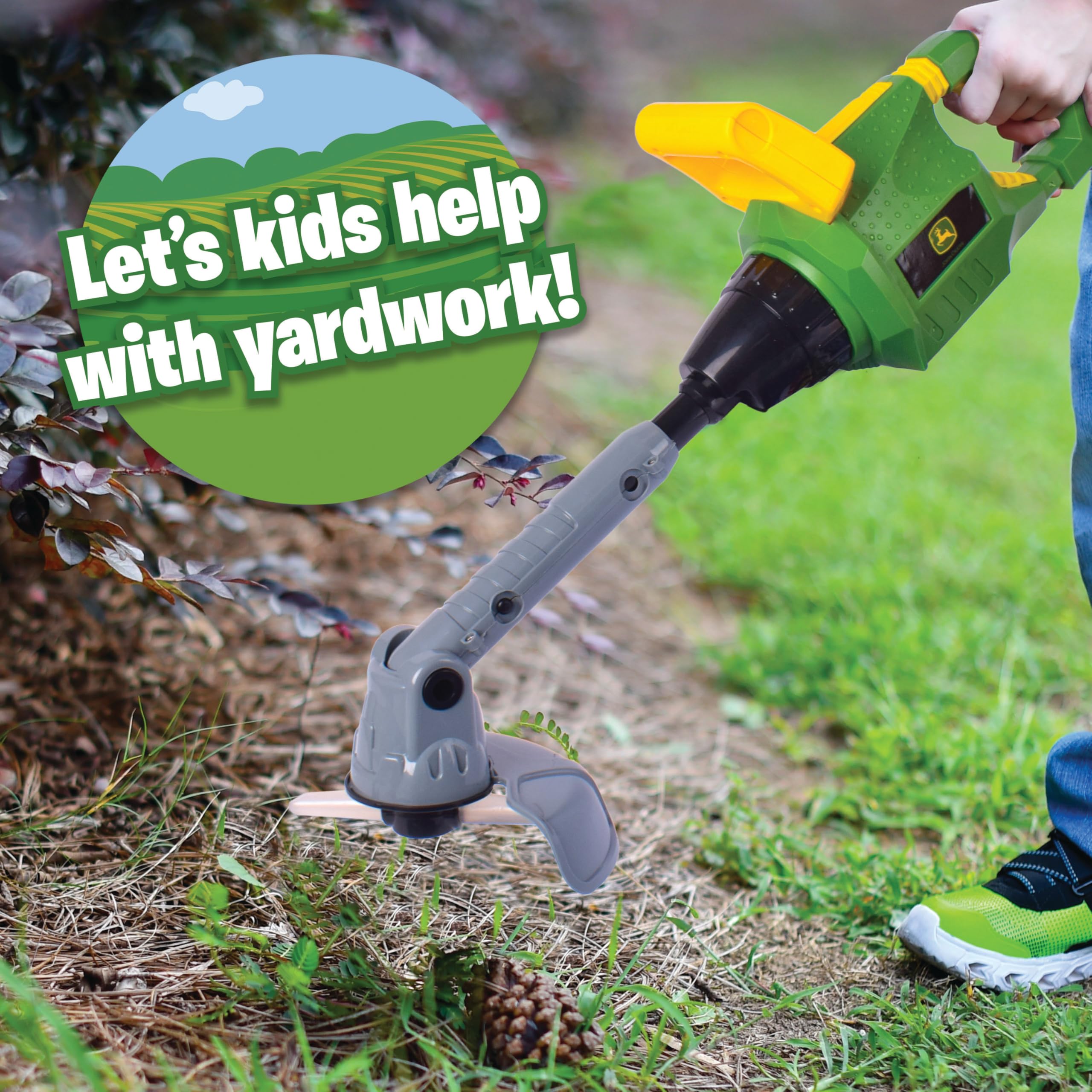 John Deere weed trimmer is safe and durable for family play.