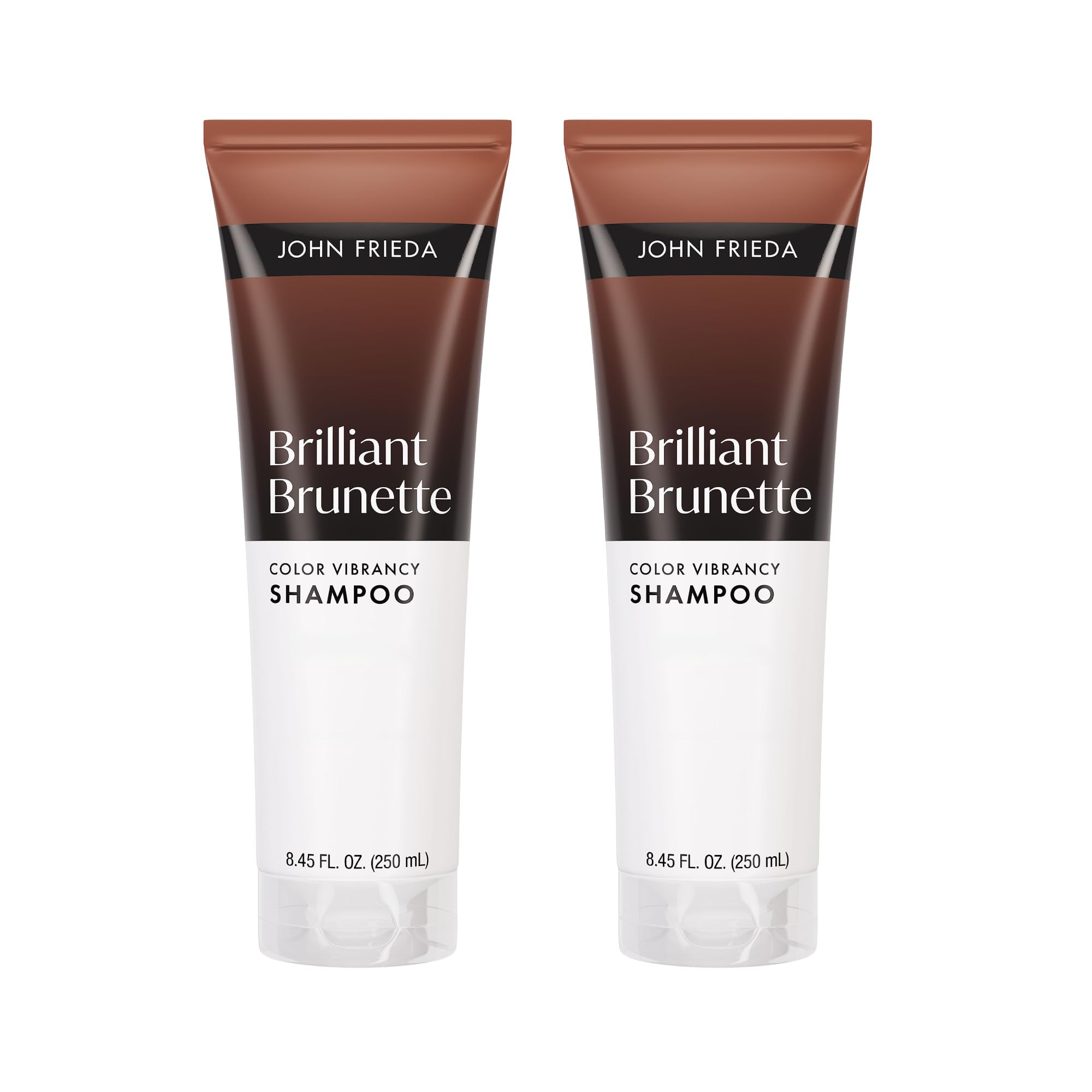 John Frieda Brilliant Brunette Color Vibrancy Shampoo bottle showcases color-safe cleansing