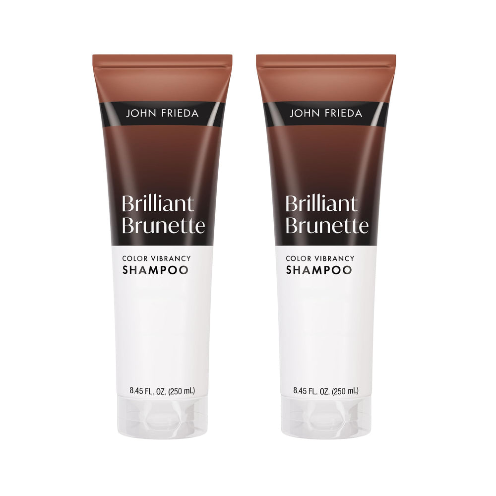 John Frieda Brilliant Brunette Color Vibrancy Shampoo bottle showcases color-safe cleansing