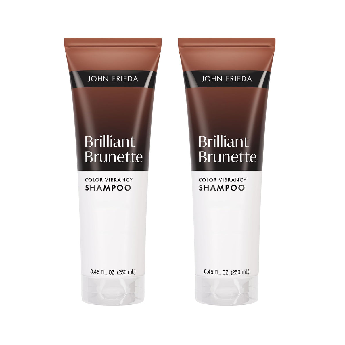 John Frieda Brilliant Brunette Color Vibrancy Shampoo bottle showcases color-safe cleansing