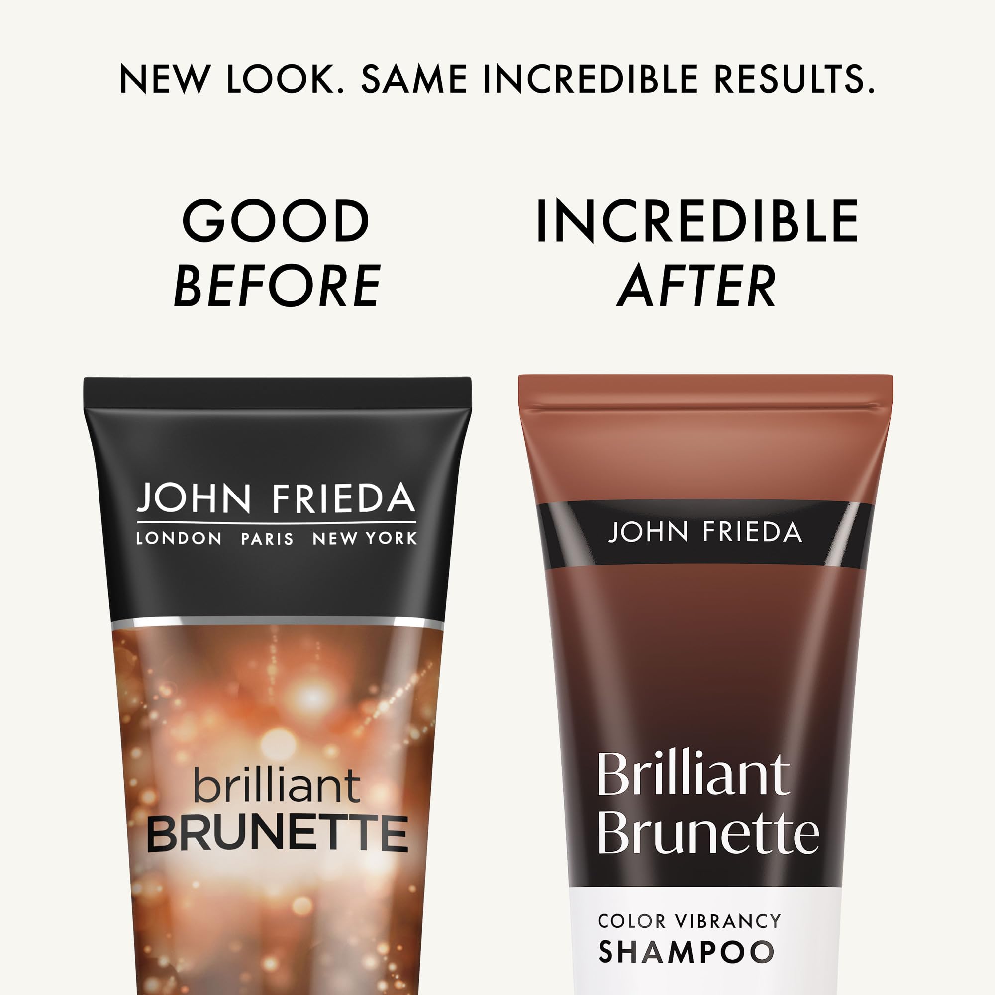 Label closeup of John Frieda Brilliant Brunette Color Vibrancy Shampoo highlights