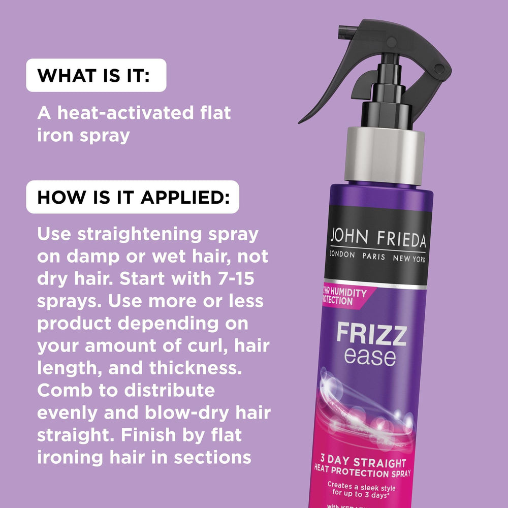 John Frieda Frizz Ease 3 Day Straight flat-iron application demonstrates heat activation during styling.