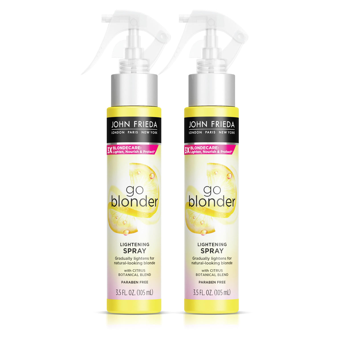 John Frieda Go Blonder Lightening Spray bottle on a vanity for gradual lightening