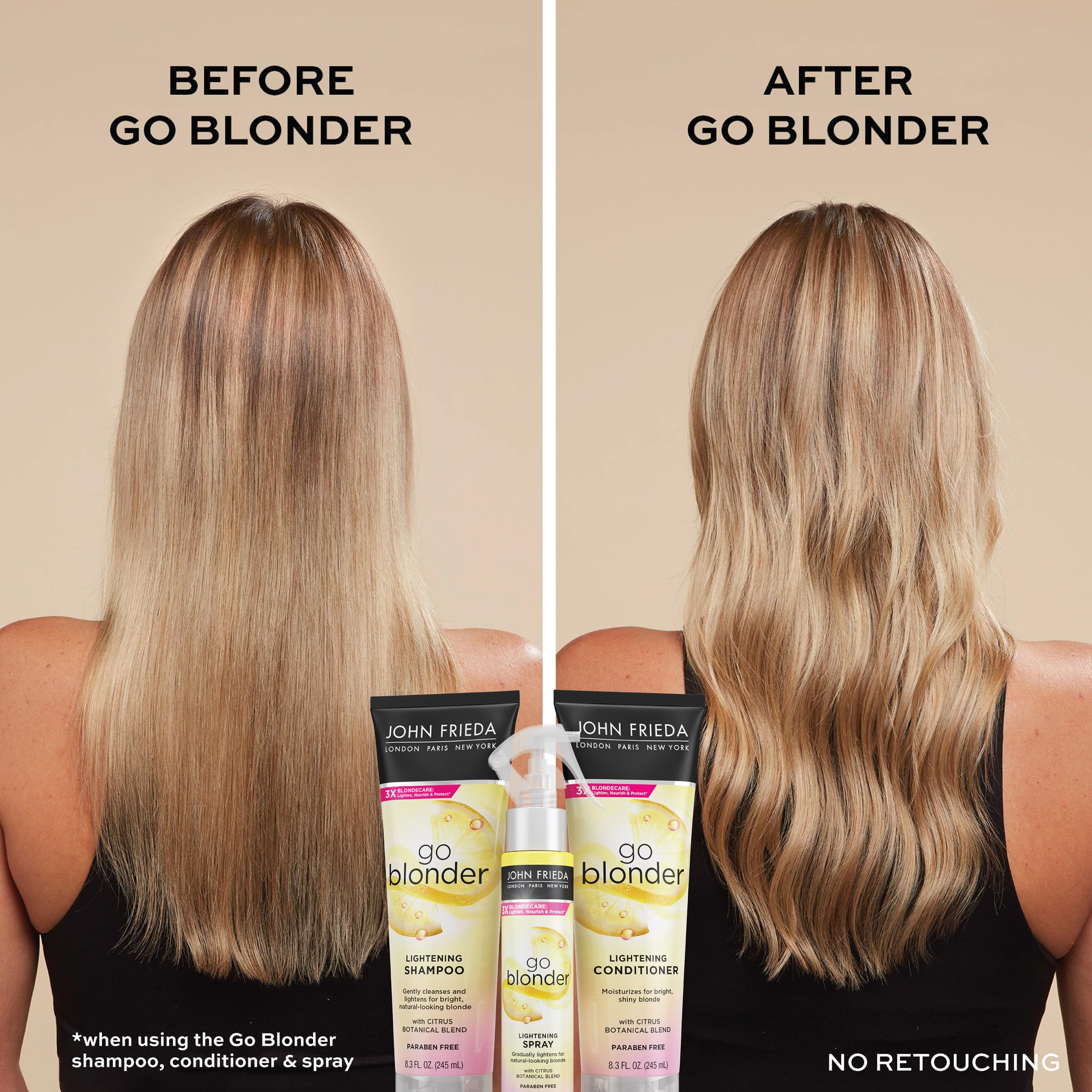 John Frieda Go Blonder Lightening Spray mist close-up showing even dispersion