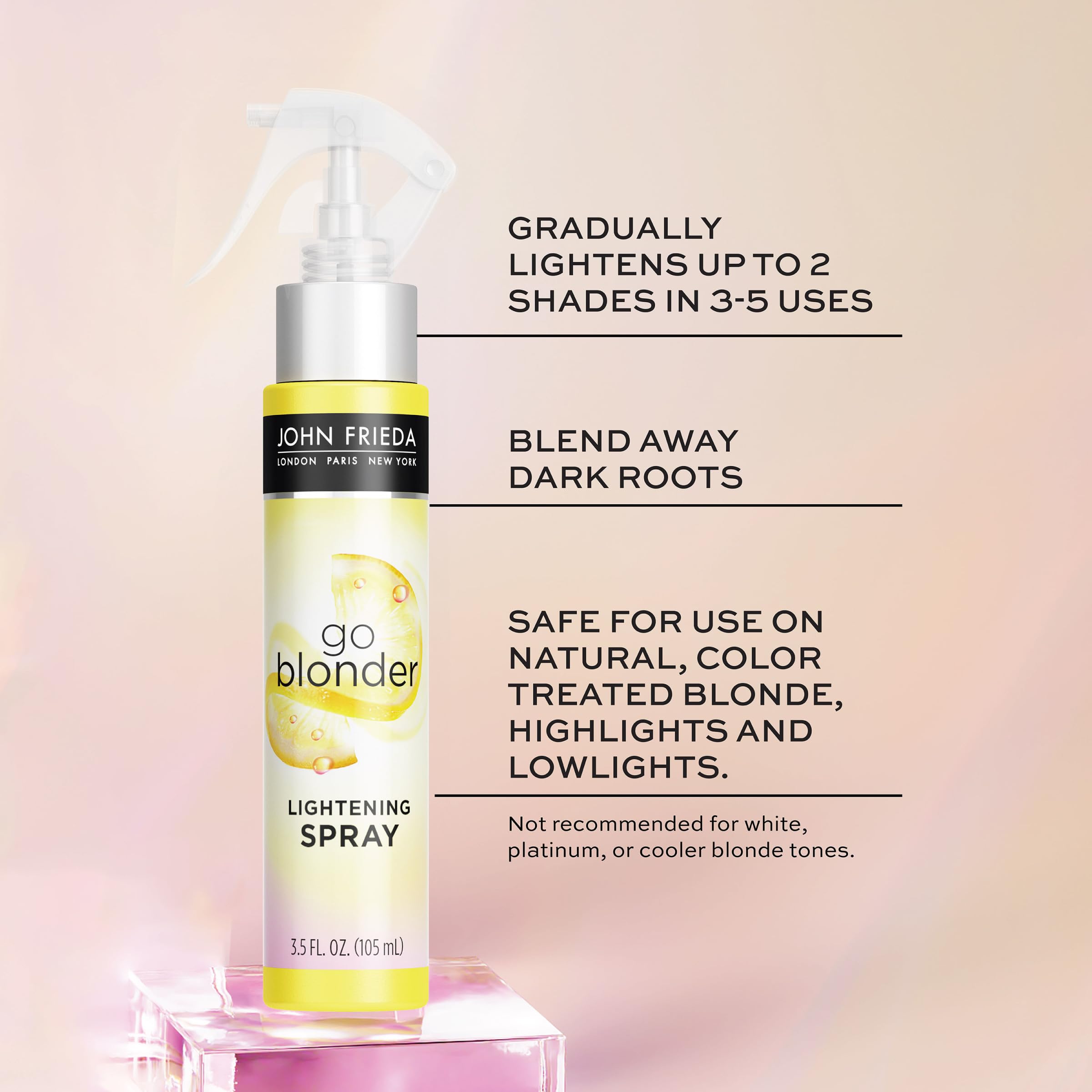 John Frieda Go Blonder Lightening Spray packaging box on a bathroom counter
