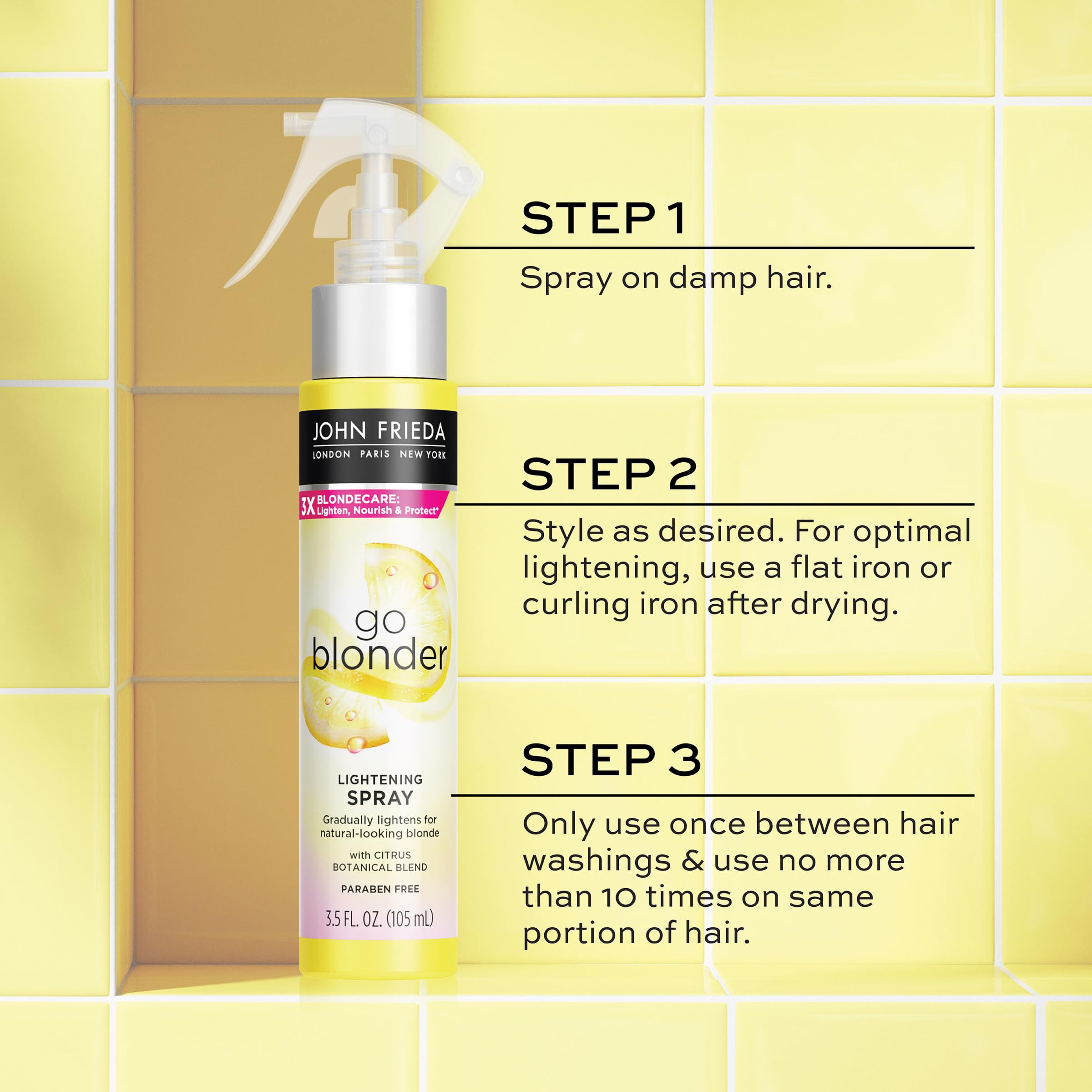 John Frieda Go Blonder Lightening Spray detail highlighting citrus botanical blend