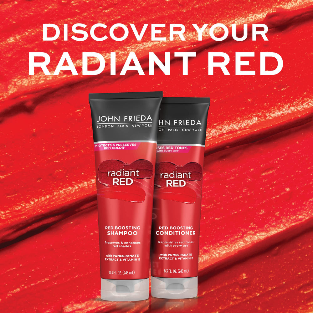 John Frieda Radiant Red bundle packaging shows complete color protection routine