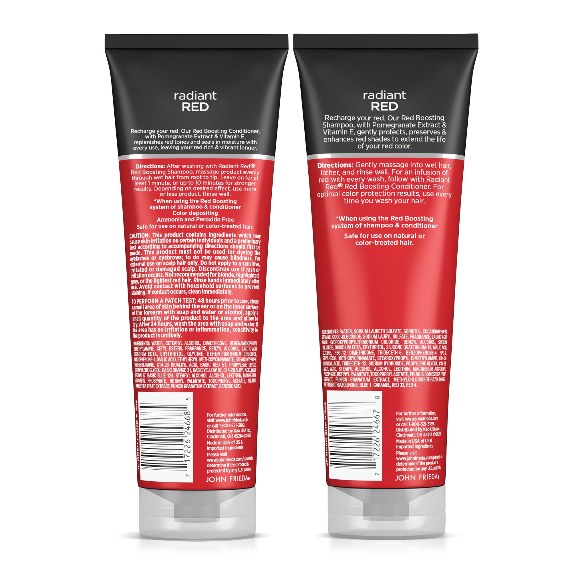 John Frieda Radiant Red vitamin E ingredient closeup emphasizes conditioning benefits