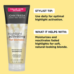 Avocado oil and vitamin C ingredients highlight in John Frieda formula.