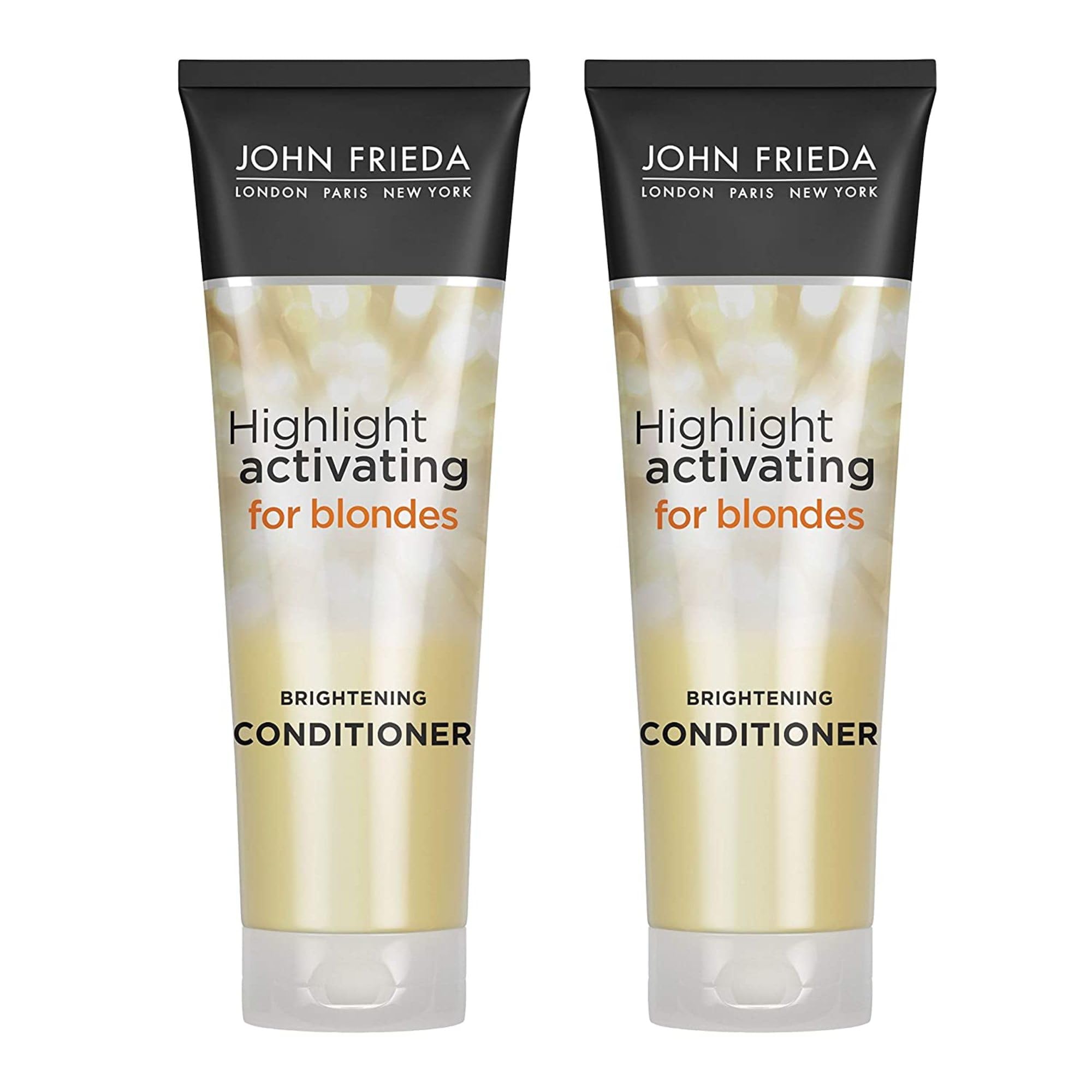 John Frieda Sheer Blonde highlight activator conditioner bottle shows brightening action for lighter blondes