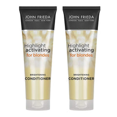 John Frieda Sheer Blonde highlight activator conditioner bottle shows brightening action for lighter blondes