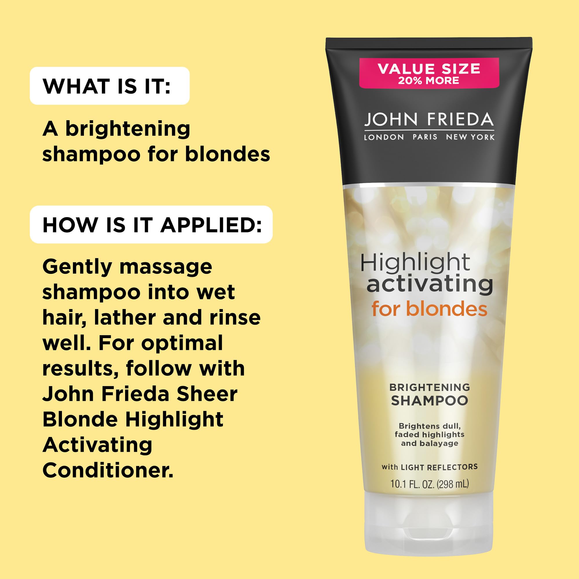 Natural or color-treated blonde hair benefiting from highlight activation with John Frieda.