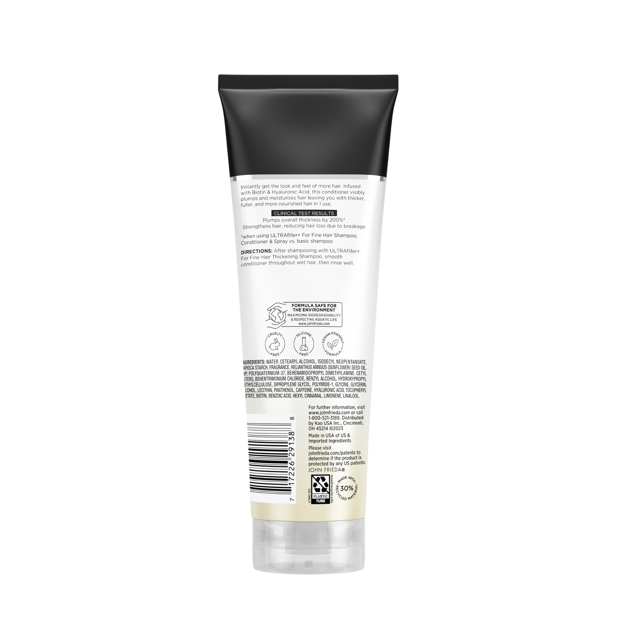 John Frieda ULTRAfiller+ conditioner swirl on hand for fuller hair.