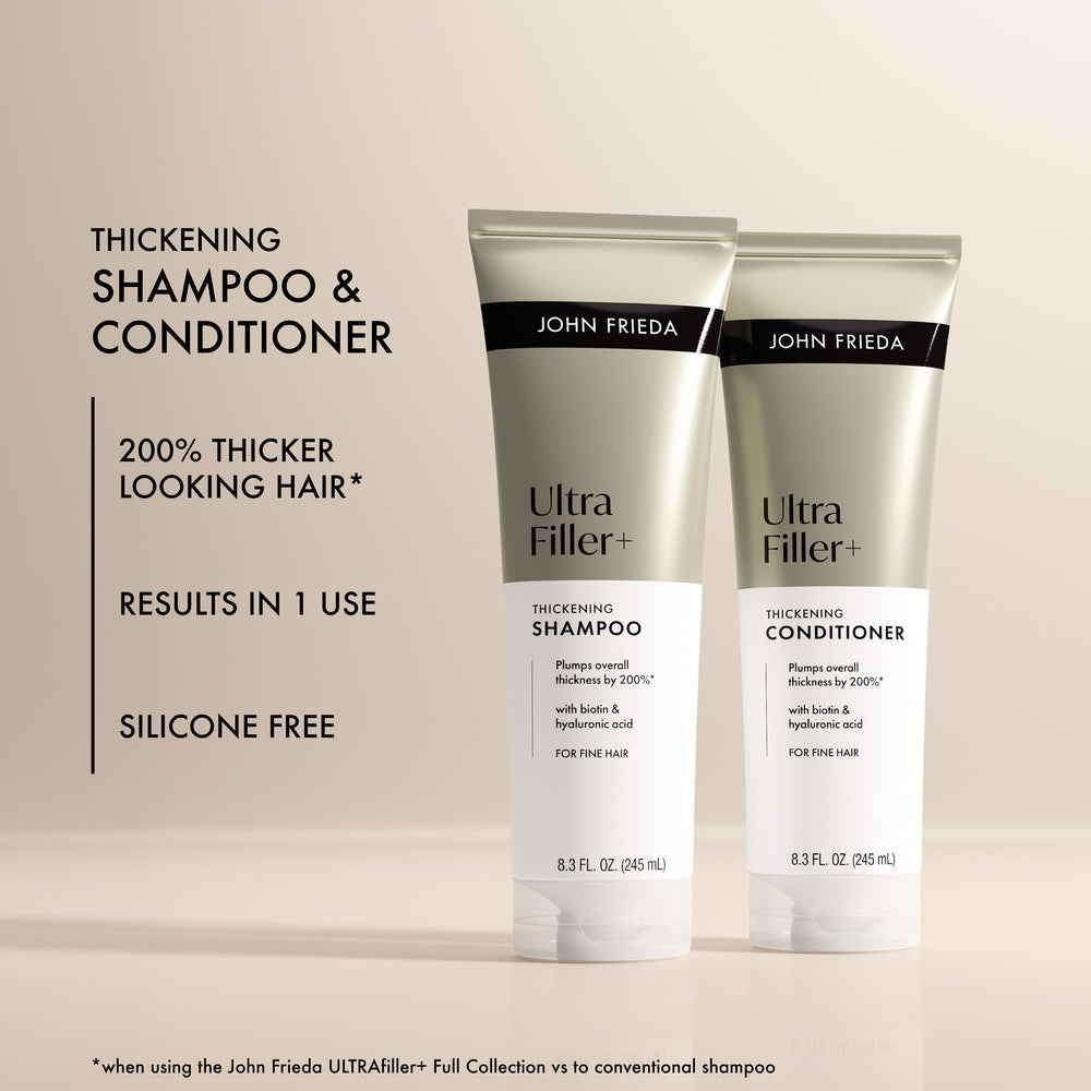 John Frieda Ultrafiller+ ingredient panel features biotin and hyaluronic acid.