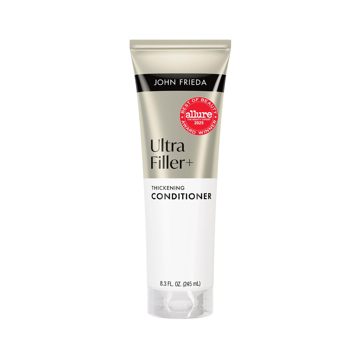John Frieda ULTRAfiller+ Thickening Conditioner bottle front signals instant fullness for fine hair.
