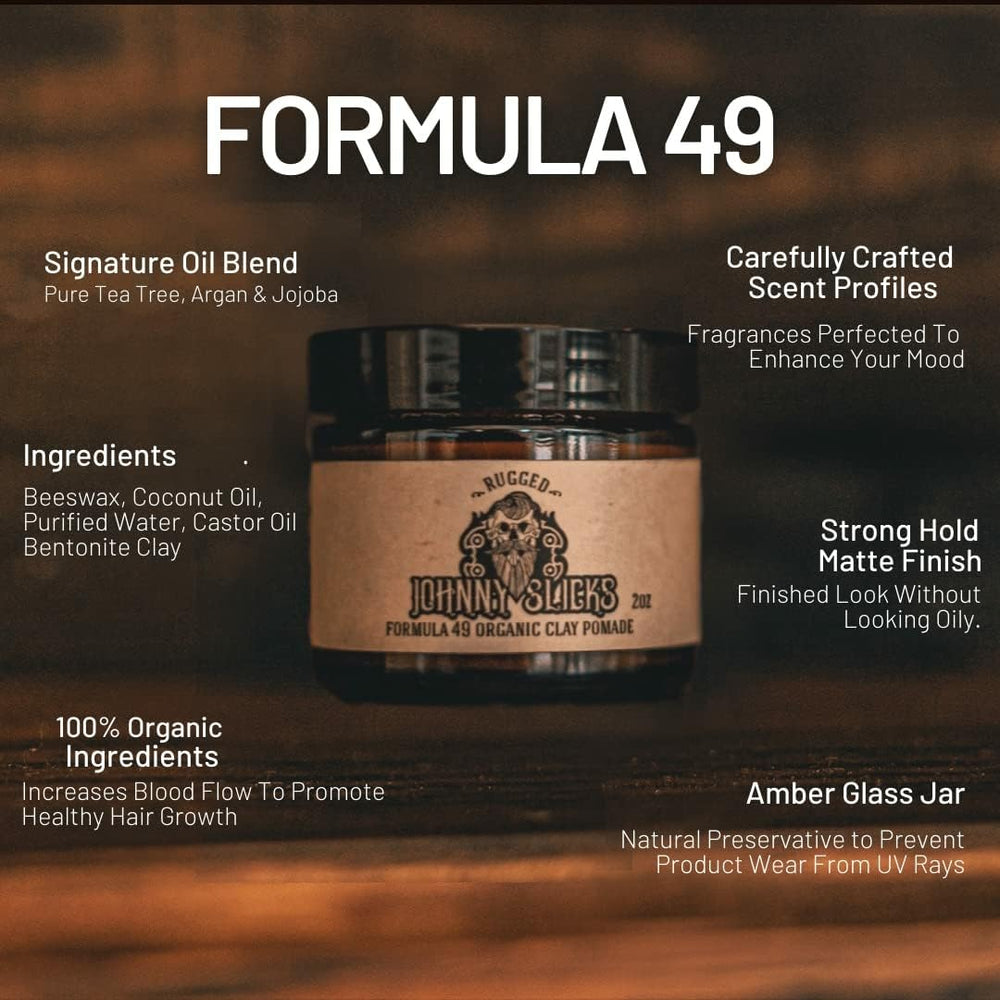 Johnny Slicks Formula 49 clay in hands for easy application and control.