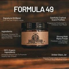 Johnny Slicks Formula 49 clay in hands for easy application and control.