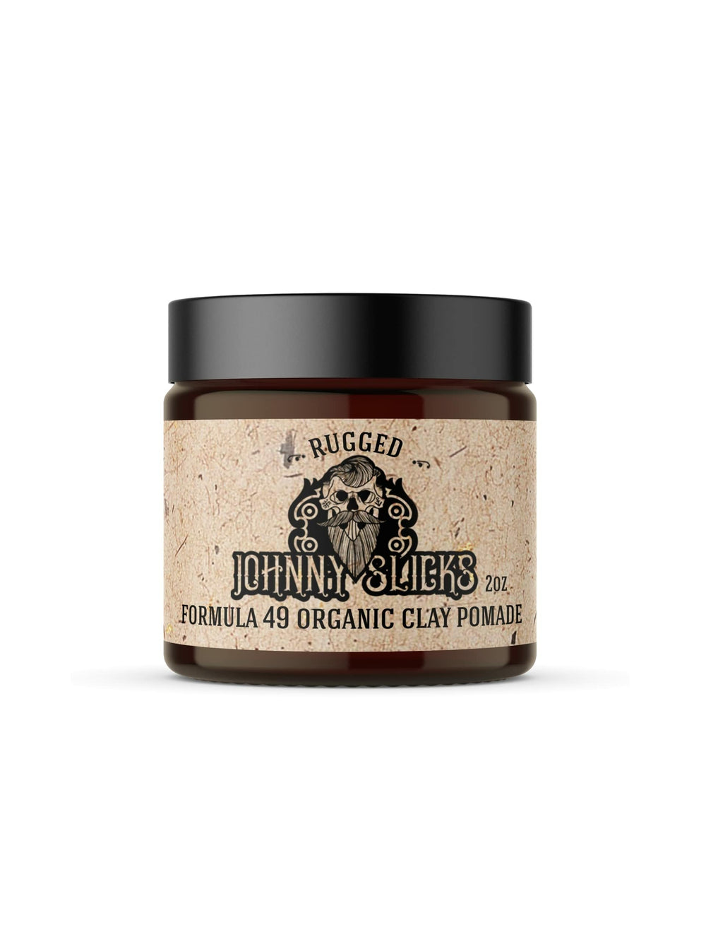 Johnny Slicks Formula 49 clay jar showing natural finish and firm hold.