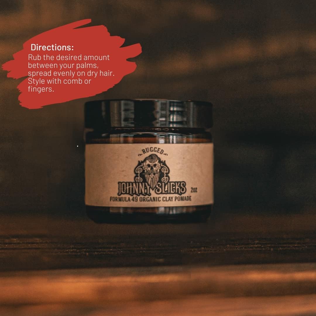 Johnny Slicks Formula 49 clay matte finish texture for non-greasy styling.
