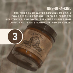 Hands applying pomade for quick styling with strong hold and no oily residue.