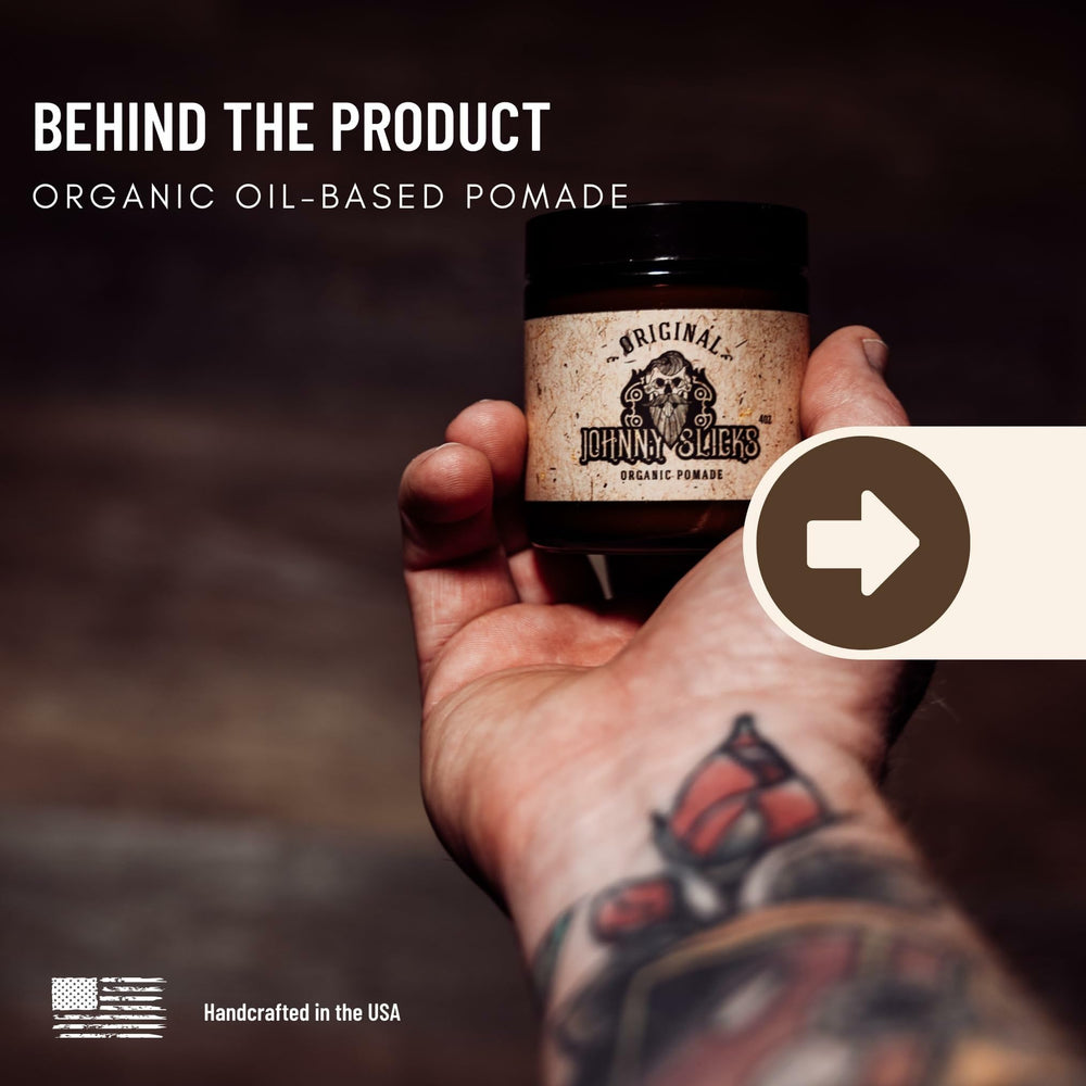 Johnny Slicks packaging highlighting organic ingredients you can trust.