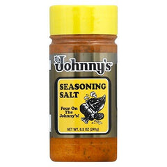 Johnny's Fine Food Seasoning Salt bottle enhances meats and vegetables with gourmet spice