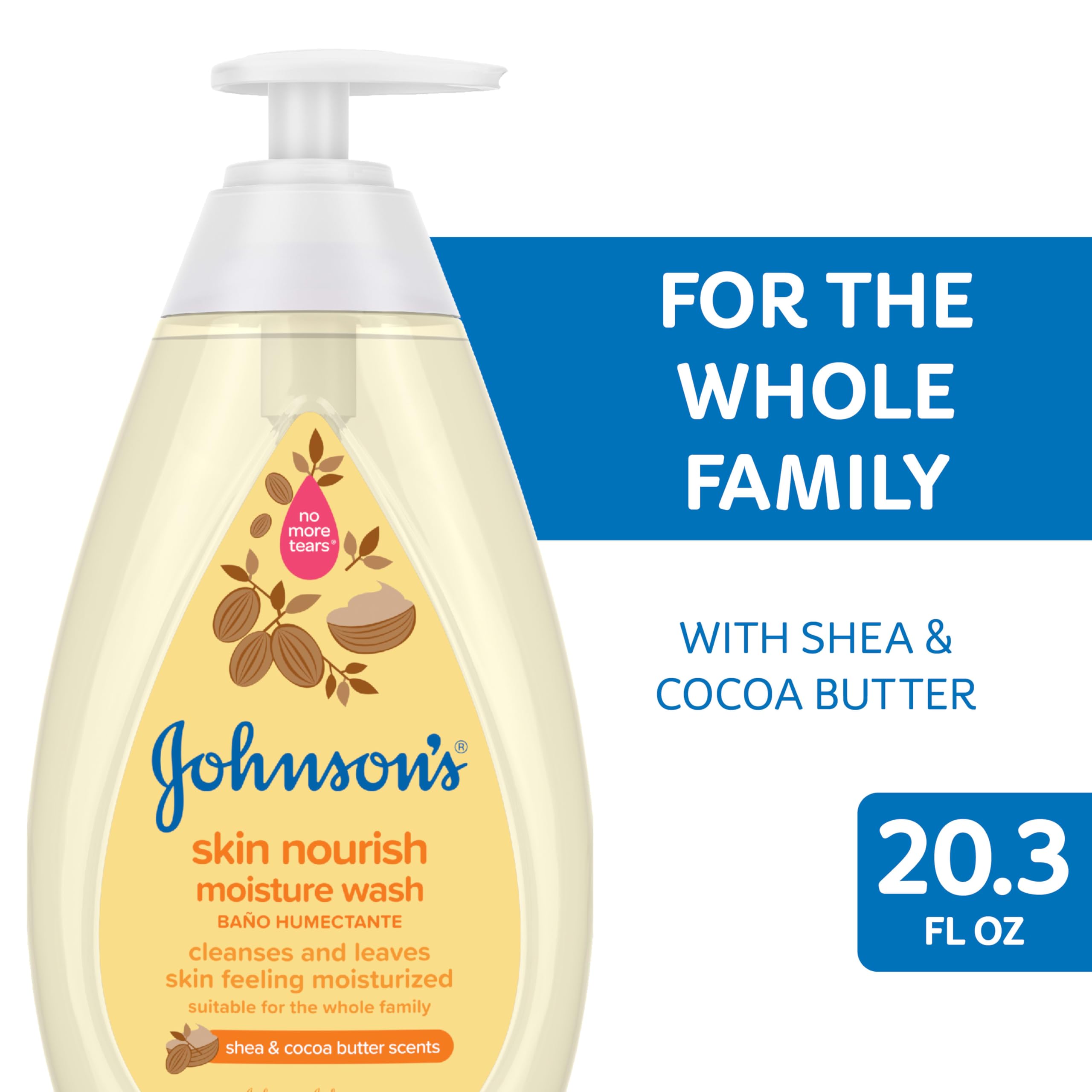 Family bath time scene with kids and adults using Johnson's Skin Nourish wash