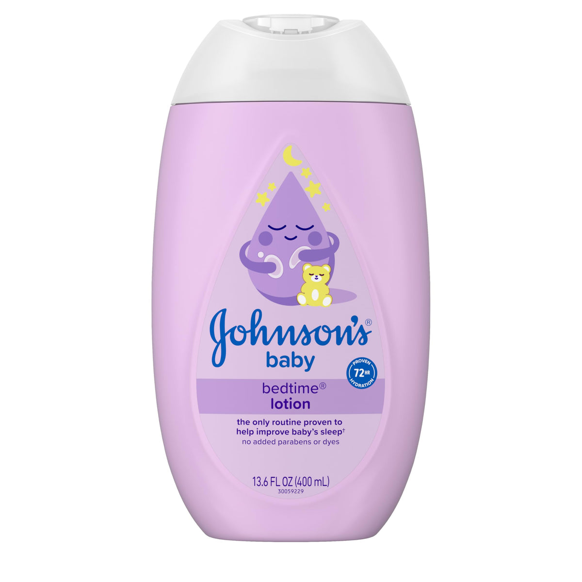 Johnson's Baby Bedtime Lotion bottle front highlighting calming NaturalCalm aroma for relaxed evenings