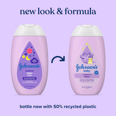 Johnson's Bedtime Lotion texture close-up demonstrates silky skin feel after a gentle massage