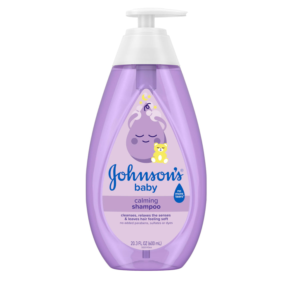 Pouring Johnson's Baby Calming Shampoo during bath time