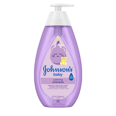 Pouring Johnson's Baby Calming Shampoo during bath time