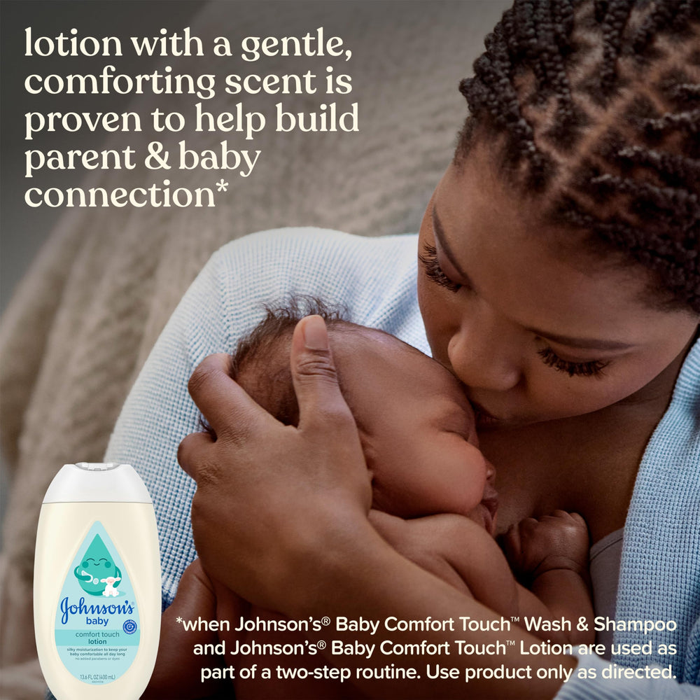 Hypoallergenic Comfort Touch formula supports delicate newborn skin daily care.