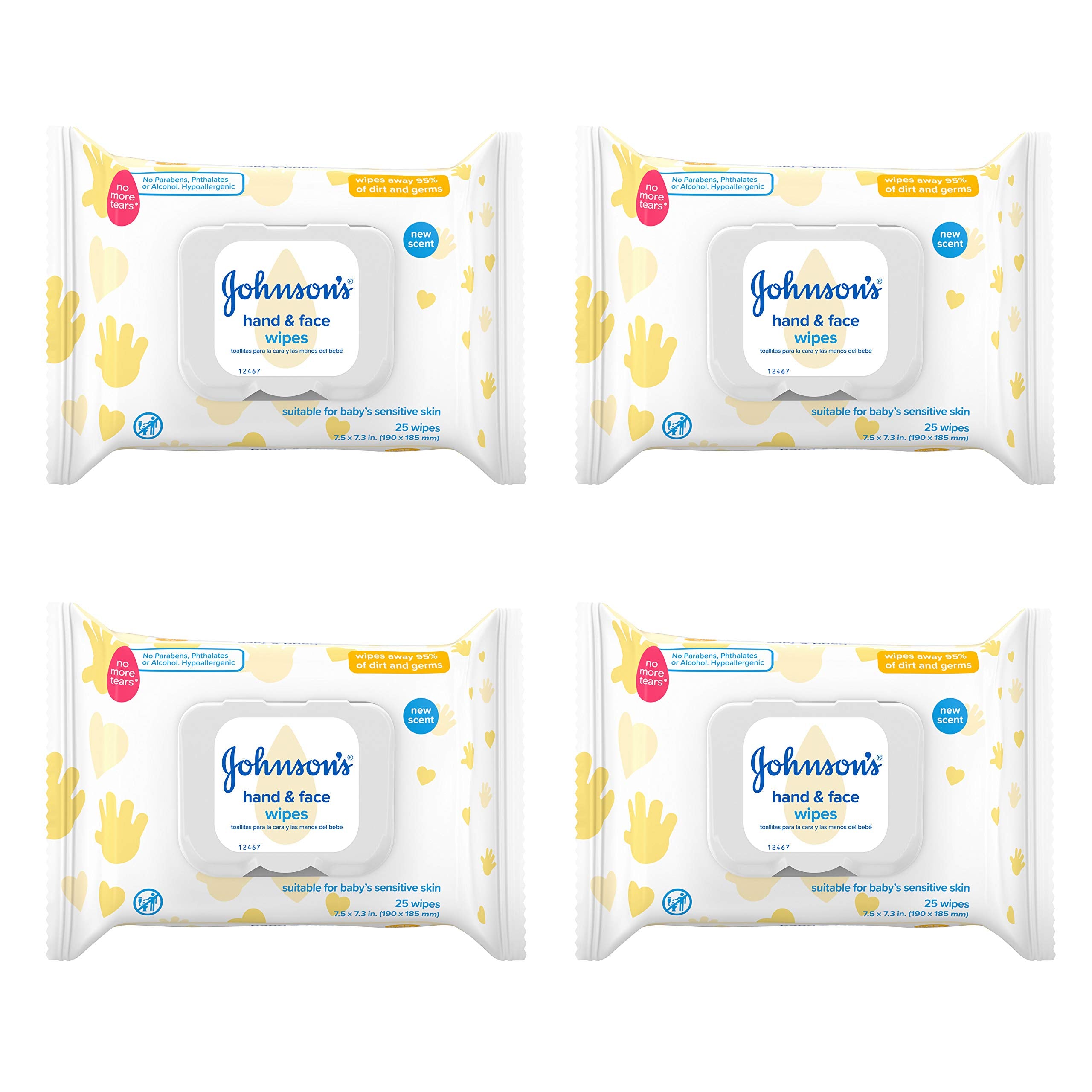 Johnson's Baby hand and face wipes in travel pack for quick cleanup on the go