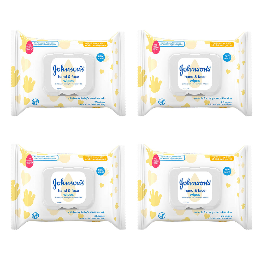 Johnson's Baby hand and face wipes in travel pack for quick cleanup on the go