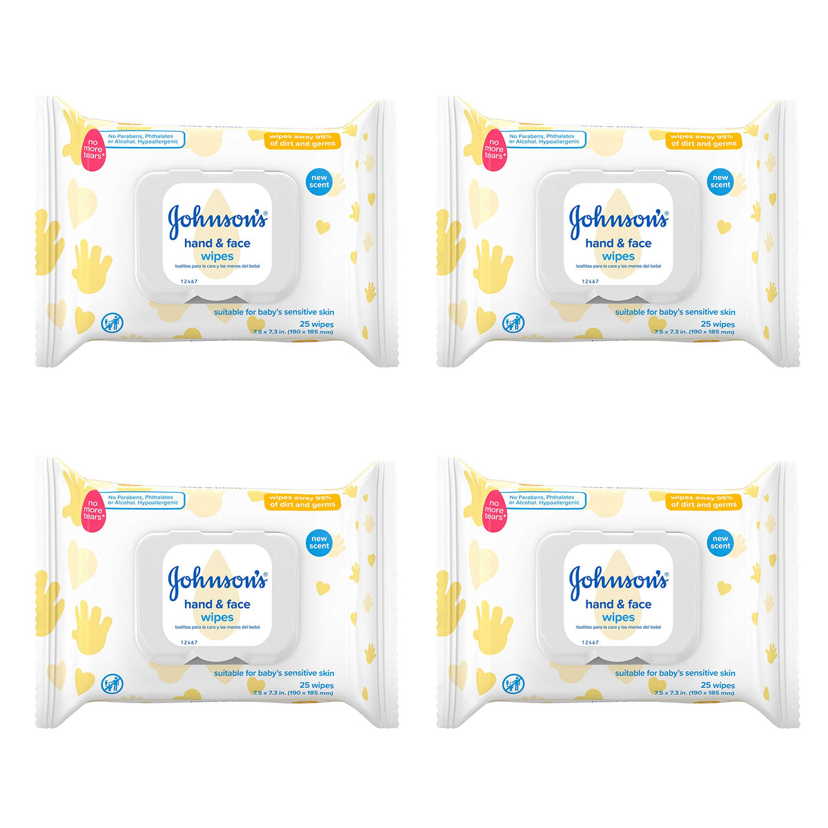 Johnson's Baby hand and face wipes in travel pack for quick cleanup on the go