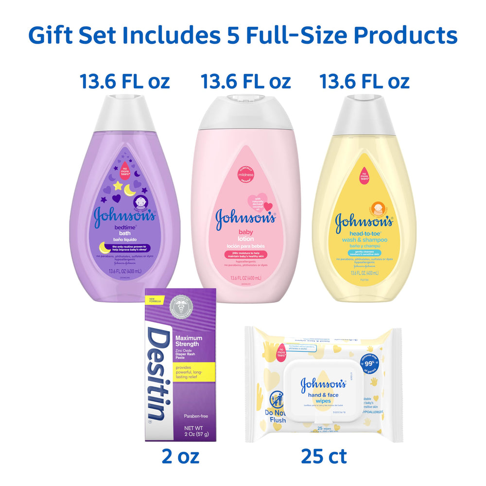 Johnson's Baby Here Comes Baby Gift Set Desitin Diaper Rash Cream soothes diaper rash discomfort.