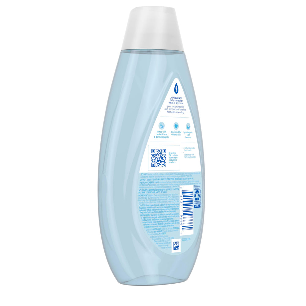 Johnson's Baby Fluffy Bubbles free from parabens sulfates and dyes for gentle cleansing.