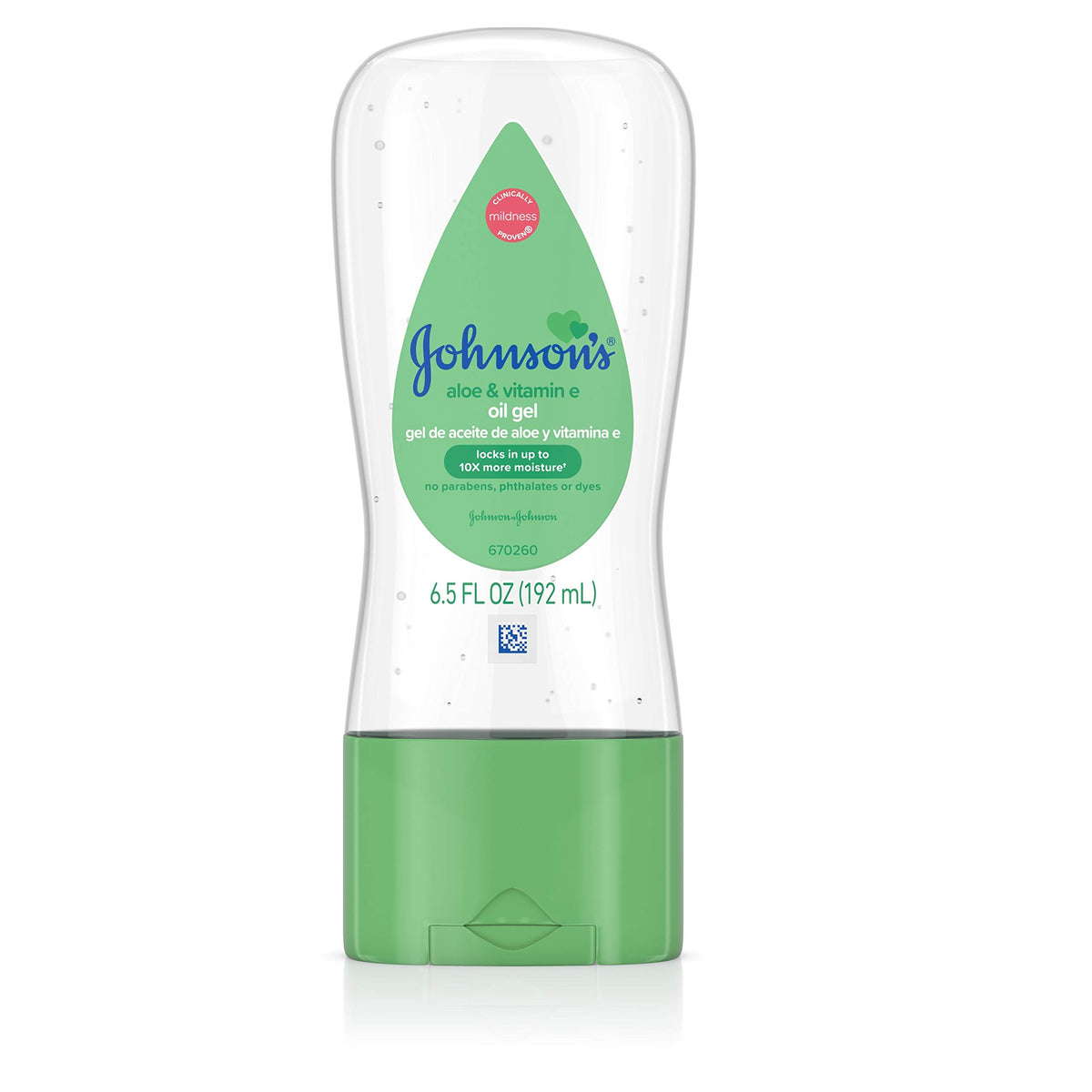 Johnson's Baby Oil Gel with Aloe Vera bottle showing gentle moisture barrier for delicate skin