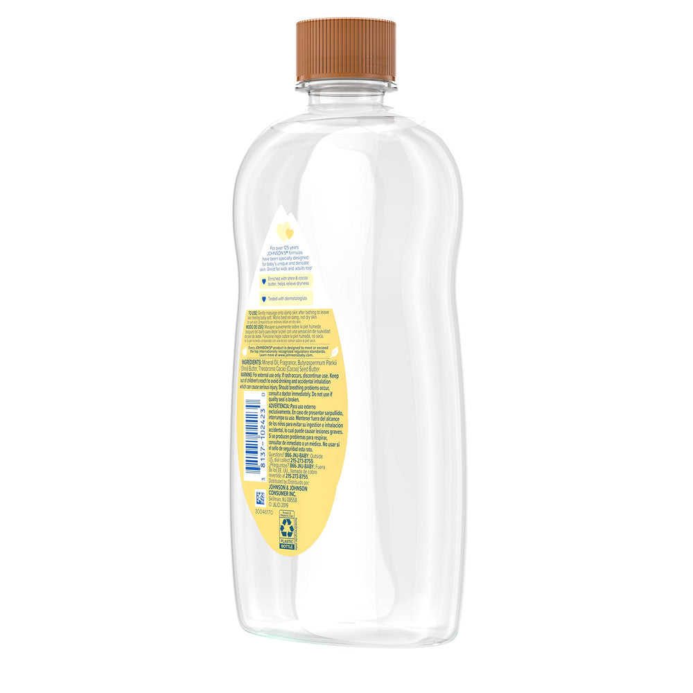 Johnson's Baby Oil hypoallergenic formula with no dyes or parabens.