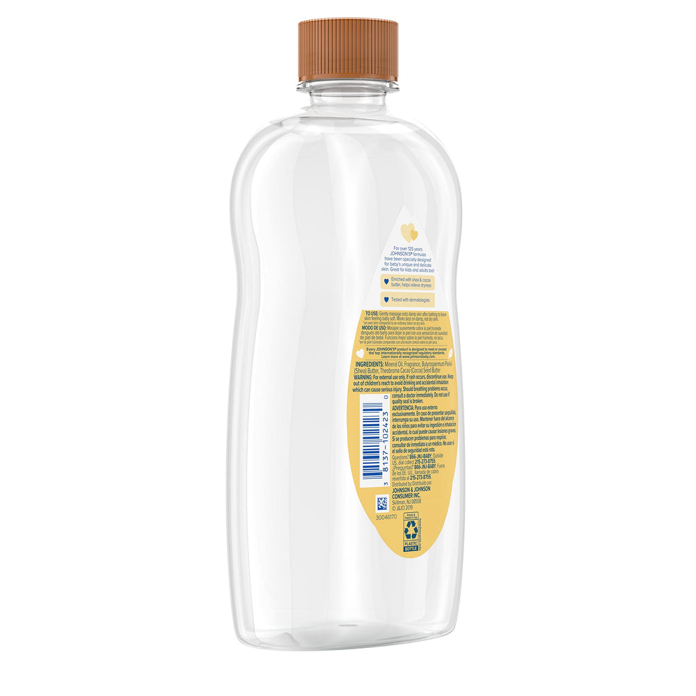 Johnson's Baby Oil on skin creates a silky, gentle barrier.