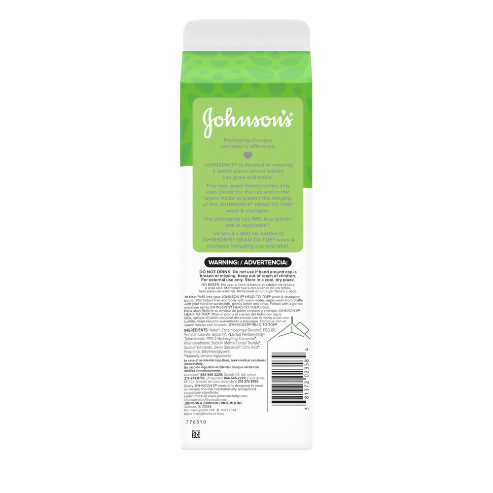 Johnson's Baby recyclable carton with reduced plastic footprint.