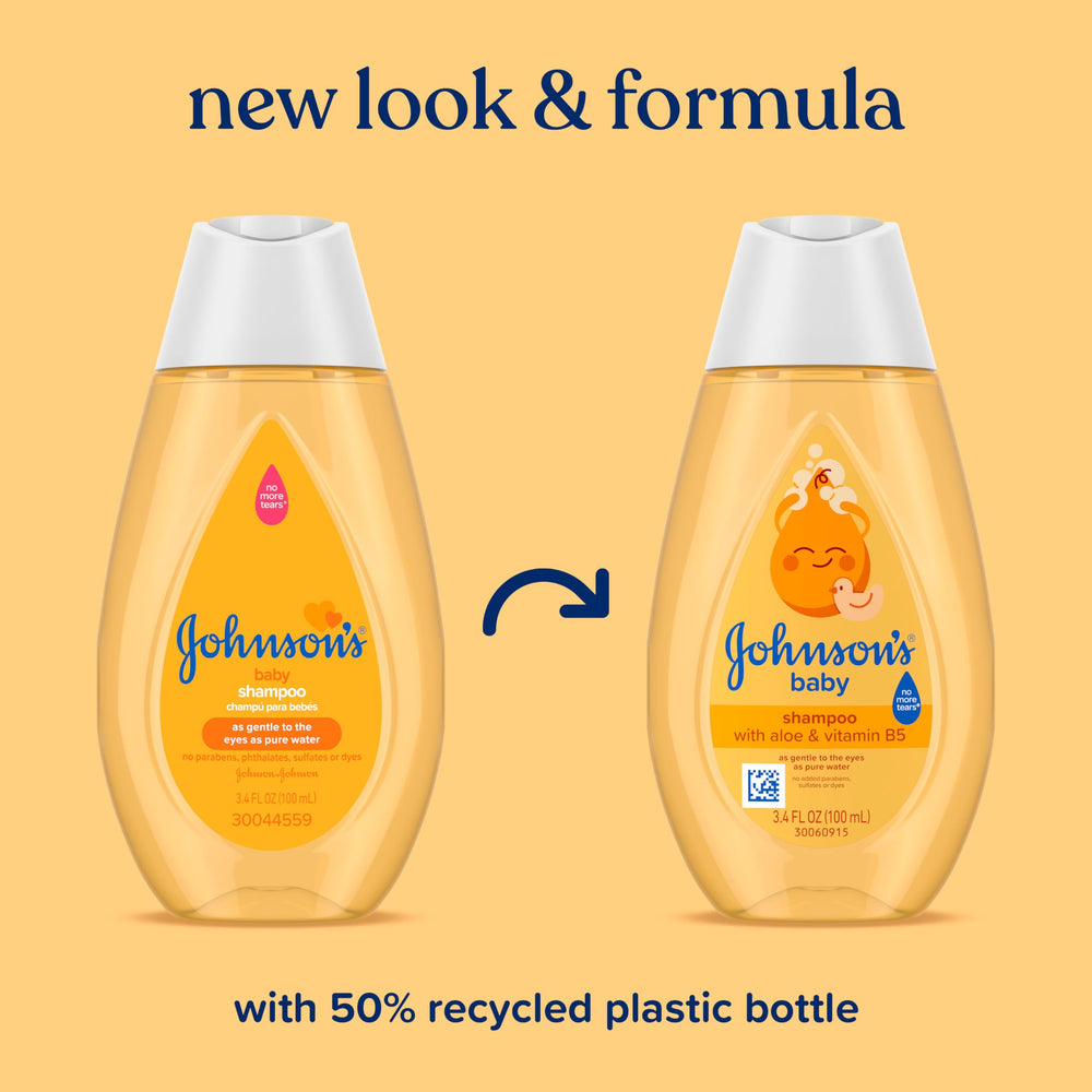 Pouring Johnson's Baby Shampoo shows tear-free cleansing in action