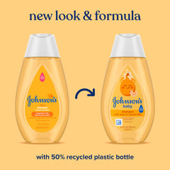 Pouring Johnson's Baby Shampoo shows tear-free cleansing in action
