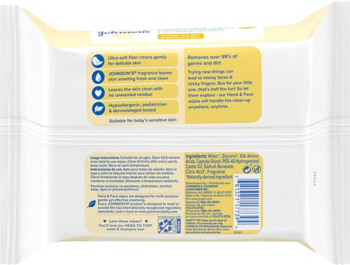 Johnson's Baby wipes with resealable package for on-the-go cleaning